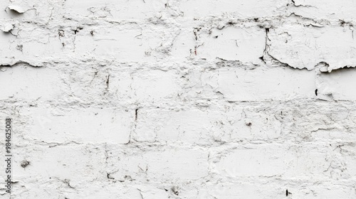 Weathered White Painted Brick Wall Texture with Bumps and Plaster Close up