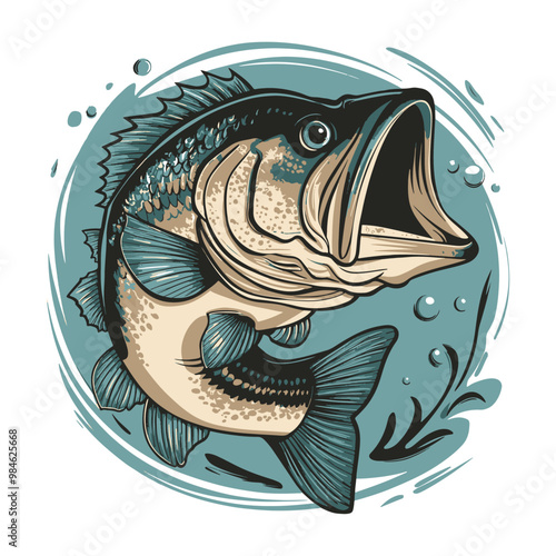 large bass fish in the mount jumping from the water isolated on white background 