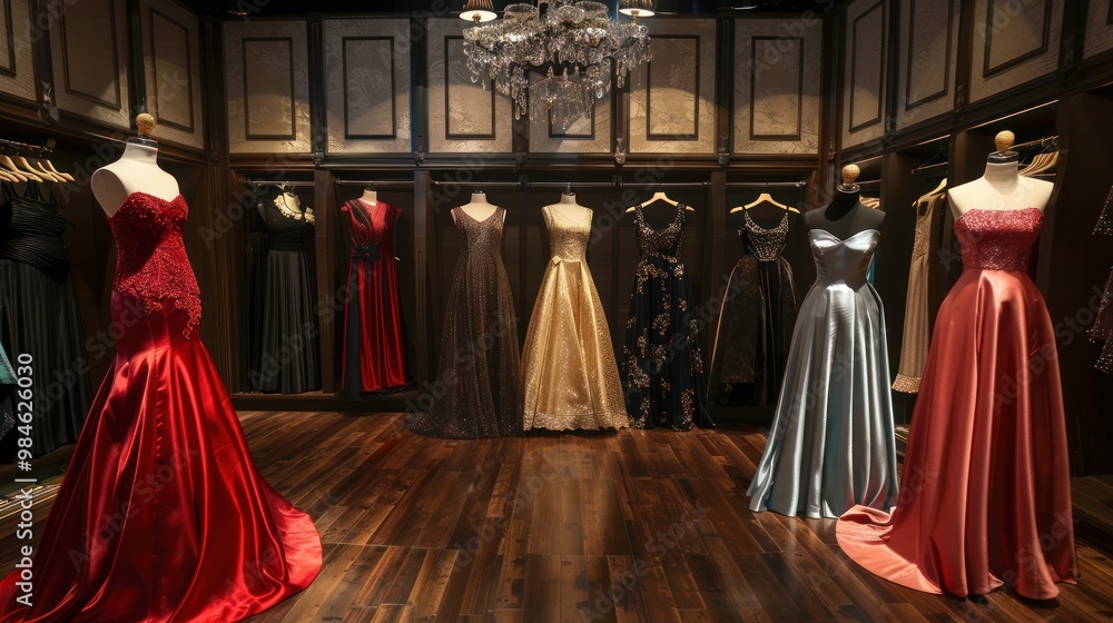 Elegant Evening Dresses in a Boutique Elegant Evening Dresses in a Boutique