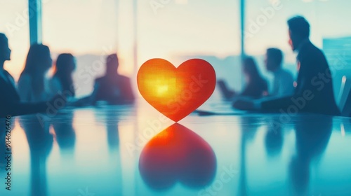 Heart symbol with business team at a conference table