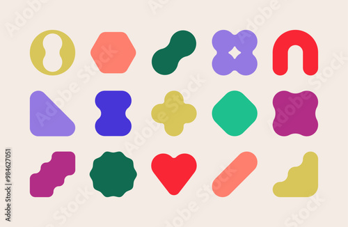 Set of colorful geometric rounded shapes
