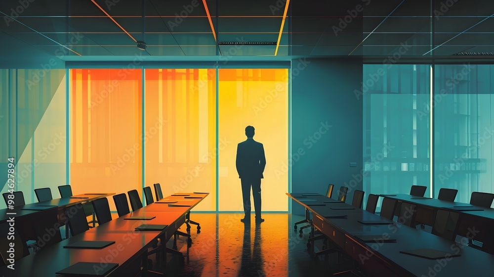 Businessperson Preparing for a Presentation in Empty Conference Room Businessperson Preparing for a Presentation in Empty Conference Room