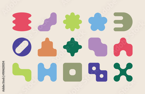 Set of colorful geometric rounded shapes