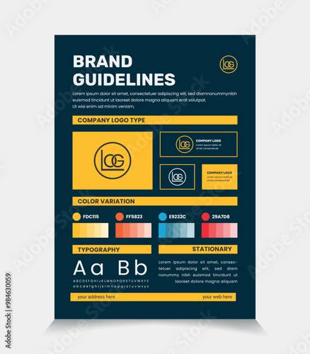A4 Brand Guidelines Poster Layout, Simple style and modern Brand Guidelines, Brand identity Template.