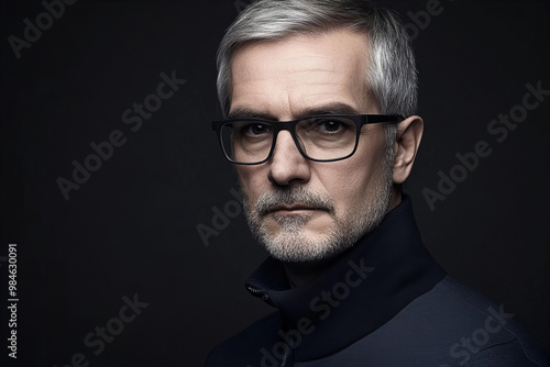 Portrait of a Middle-Aged Man Exuding Confidence and Elegance, Perfect for Professional and Lifestyle Imagery in a Casual Yet Sophisticated Setting