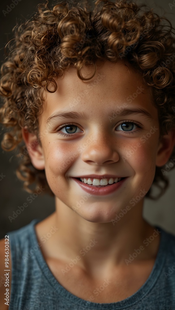Smiling boy with curly hair looking at the camera. Smiling boy with curly hair looking at the camera.