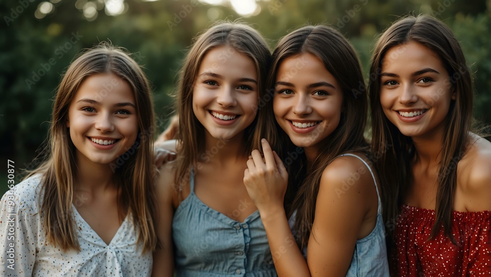Smiling girls posing for a picture. Smiling girls posing for a picture.