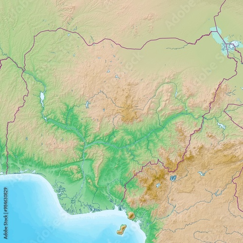 Blank physical topographic map of Nigeria