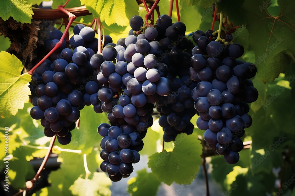 Black grapes hanging on a tree. Black grapes in the orchard Black grapes hanging on a tree. Black grapes in the orchard