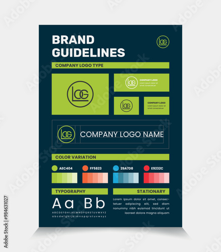 A4 Brand Guidelines Poster Layout, Simple style and modern Brand Guidelines, Brand identity Template.