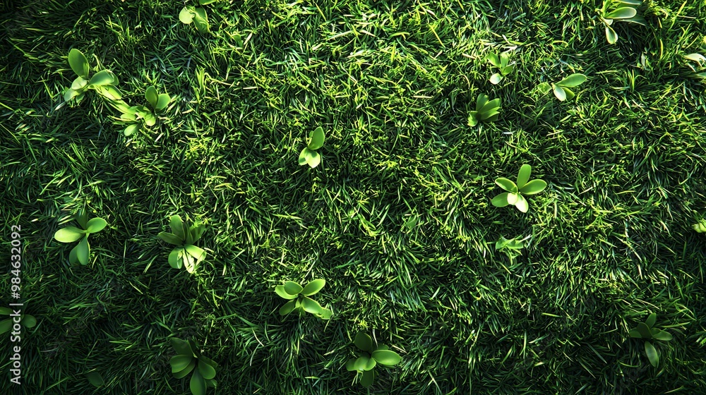 Lush Green Grass with Sprouting Plants Lush Green Grass with Sprouting Plants