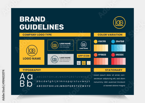 Brand Guidelines Poster Layout, Simple style and modern Brand Guidelines, Brand identity Template.
