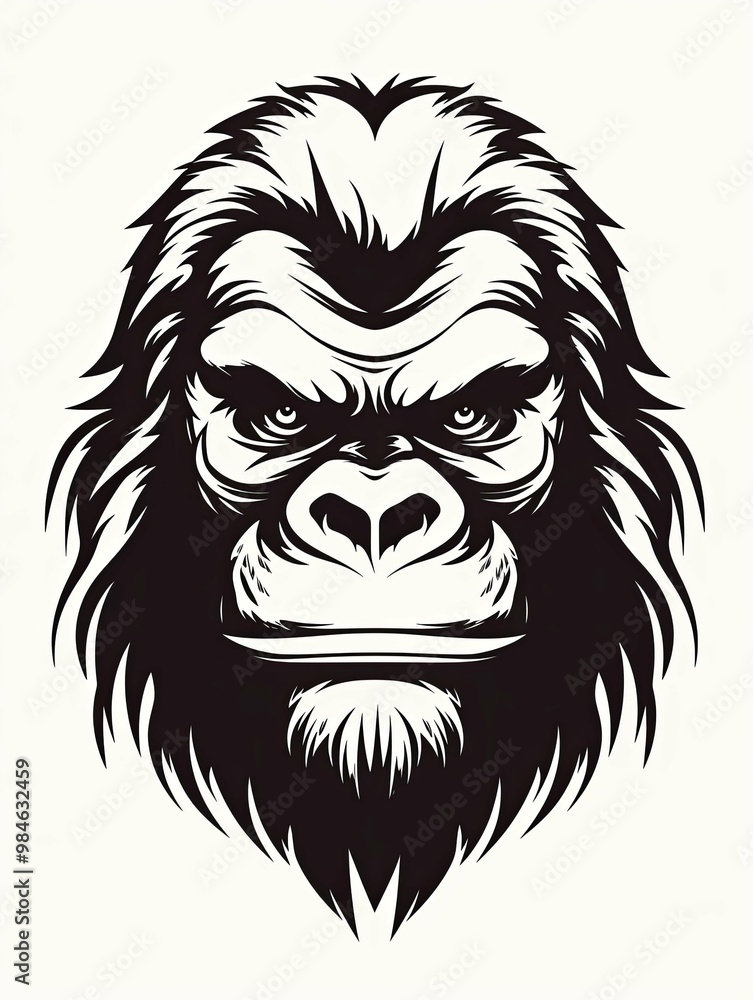 Black and White Illustration of a Gorilla's Face Black and White Illustration of a Gorilla's Face
