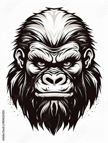 A Detailed Illustration of a Gorilla's Face with an Aggressive Expression