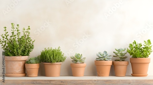 Serene Botanical Still Life with Succulent Plants in Terracotta Pots - Harmonious Earthy Tones and Soft Light Bringing Nature Indoors