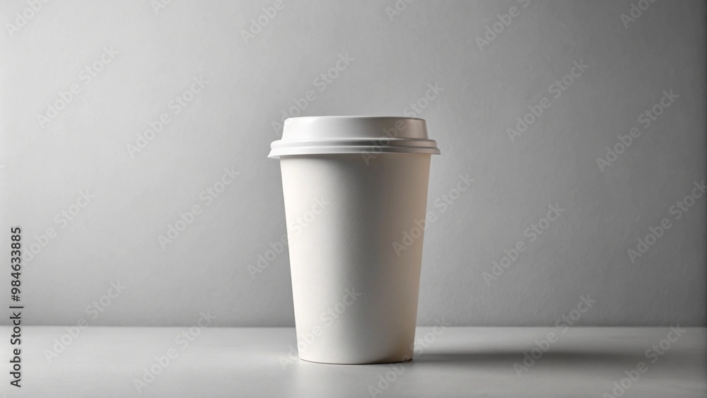 Minimalist White Paper Coffee Cup on Simple Grey Background Minimalist White Paper Coffee Cup on Simple Grey Background