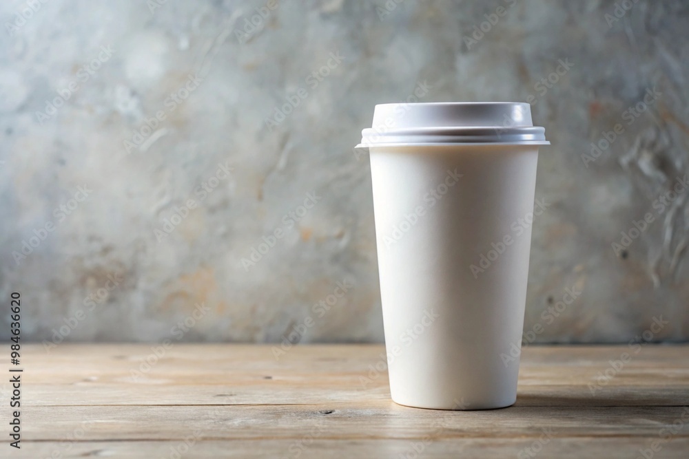 Minimalist White Paper Coffee Cup on Wooden Table Minimalist White Paper Coffee Cup on Wooden Table