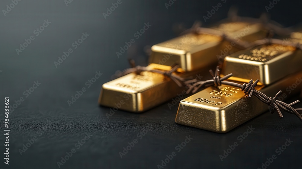 Gold bars surrounded by barbed wire, representing protection against financial risk Gold bars surrounded by barbed wire, representing protection against financial risk