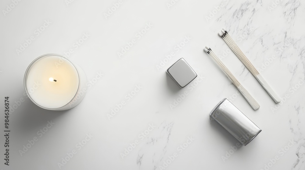 Naklejka premium Minimalist Spa and Beauty Products on Marble Background