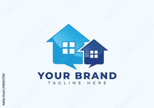 House talk bubble realty logo. home with chat icon vector design template inspiration