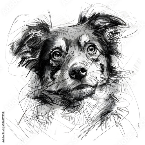 Wallpaper Mural Detailed and expressive doodle of a dog captured in rough black and white strokes showcasing its unique features Torontodigital.ca
