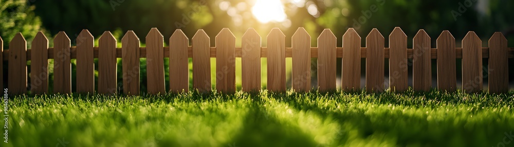 A wooden picket fence stands in a lush green yard, illuminated by warm sunlight, creating a serene and inviting outdoor atmosphere. A wooden picket fence stands in a lush green yard, illuminated by warm sunlight, creating a serene and inviting outdoor atmosphere.