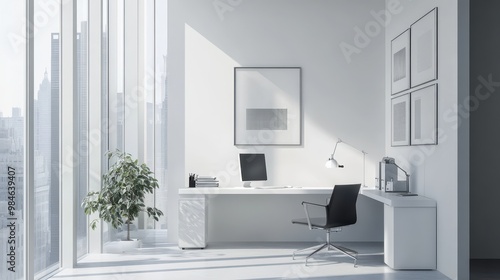 Wallpaper Mural Minimalist Home Office with Panoramic City View Torontodigital.ca