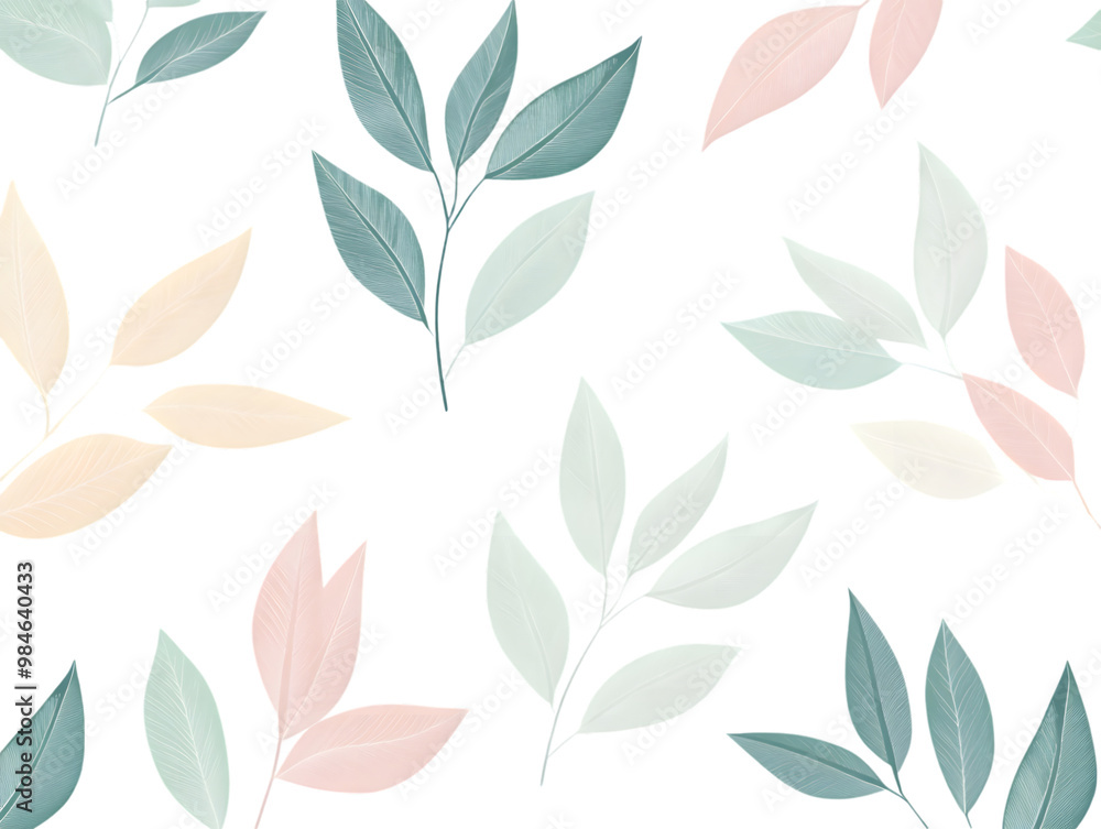 Pastel Green Pink and Yellow Leaf Pattern Seamless Background Pastel Green Pink and Yellow Leaf Pattern Seamless Background