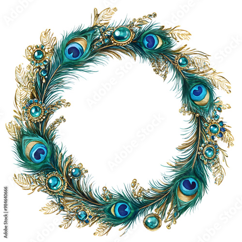 Peacock Feather Wreath with Jewels    Ornate Circle Frame