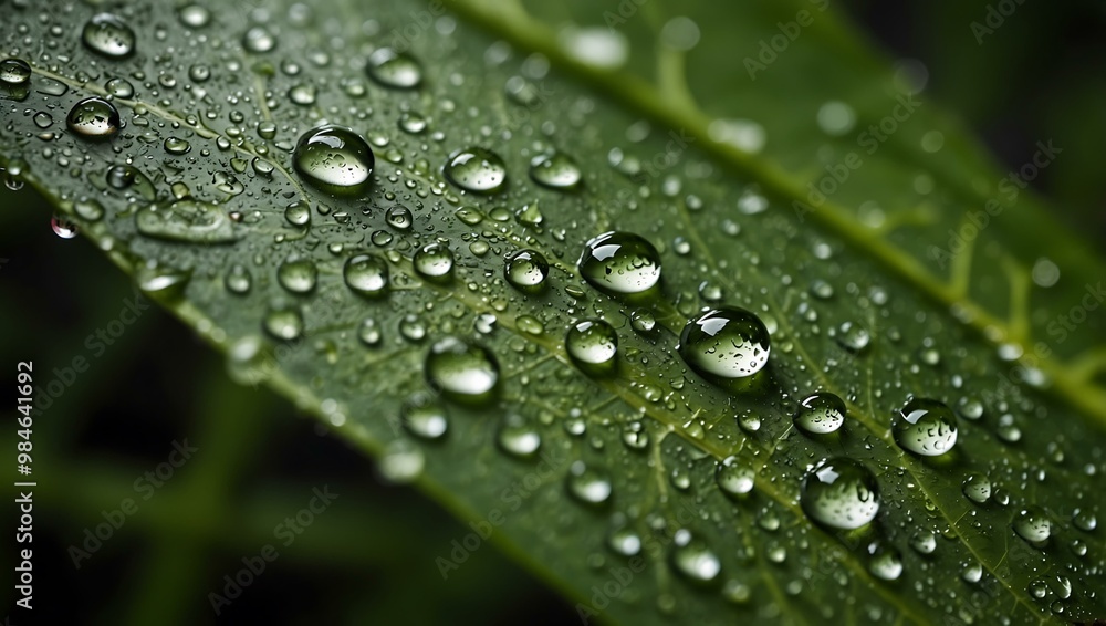 Water droplets on a green leaf surface. Water droplets on a green leaf surface.