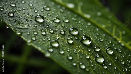 Water droplets on a green leaf surface.