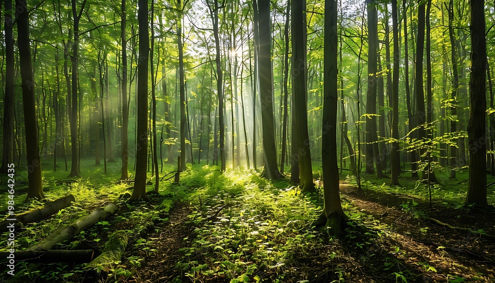 Green leaves in the forest with sunlight in the morning Green leaves in the forest with sunlight in the morning