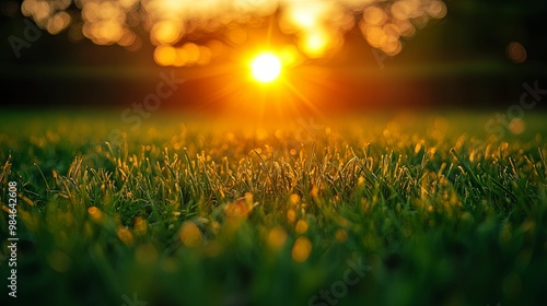 Grass Blades Illuminated by a Setting Sun with Bokeh Background photo