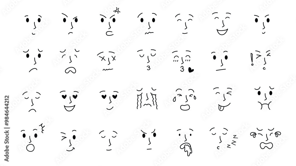 Emoticons man faces collection flat style. Happy happy, smile, neutral, sad and angry. design element for your object, various expressions Emoticons man faces collection flat style. Happy happy, smile, neutral, sad and angry. design element for your object, various expressions