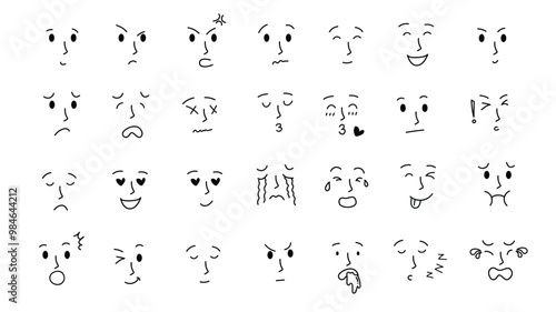 Emoticons man faces collection flat style. Happy happy, smile, neutral, sad and angry. design element for your object, various expressions