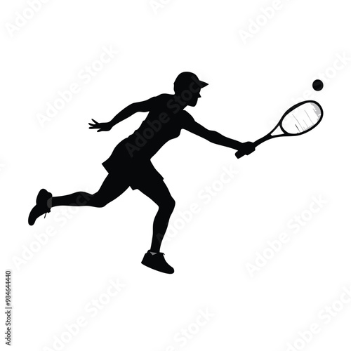 a tennis player action pose silhouette, vector illustration, on the white background, 
