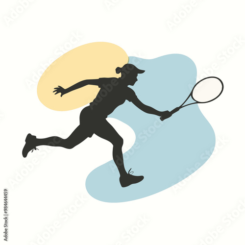 a tennis player action pose silhouette, vector illustration, on the white background, 