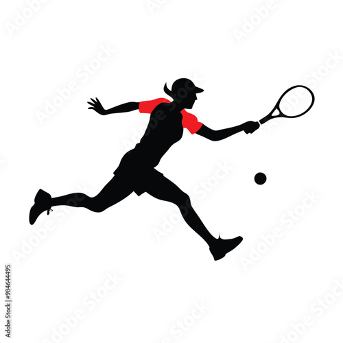 a tennis player action pose silhouette, vector illustration, on the white background, 