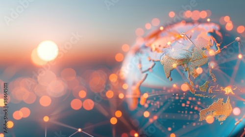 A supply chain logistics network map overlaid on a globe, demonstrating the global reach and interconnectedness of sustainable sourcing practices. photo