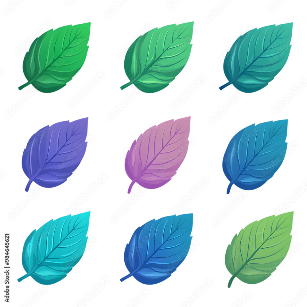 Obraz premium Colorful Mint Leaves Set Green Blue Purple Illustration Design Element
