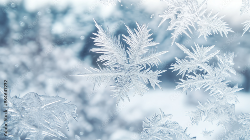 Delicate ice crystals form intricate patterns on a frosty window. Delicate ice crystals form intricate patterns on a frosty window.