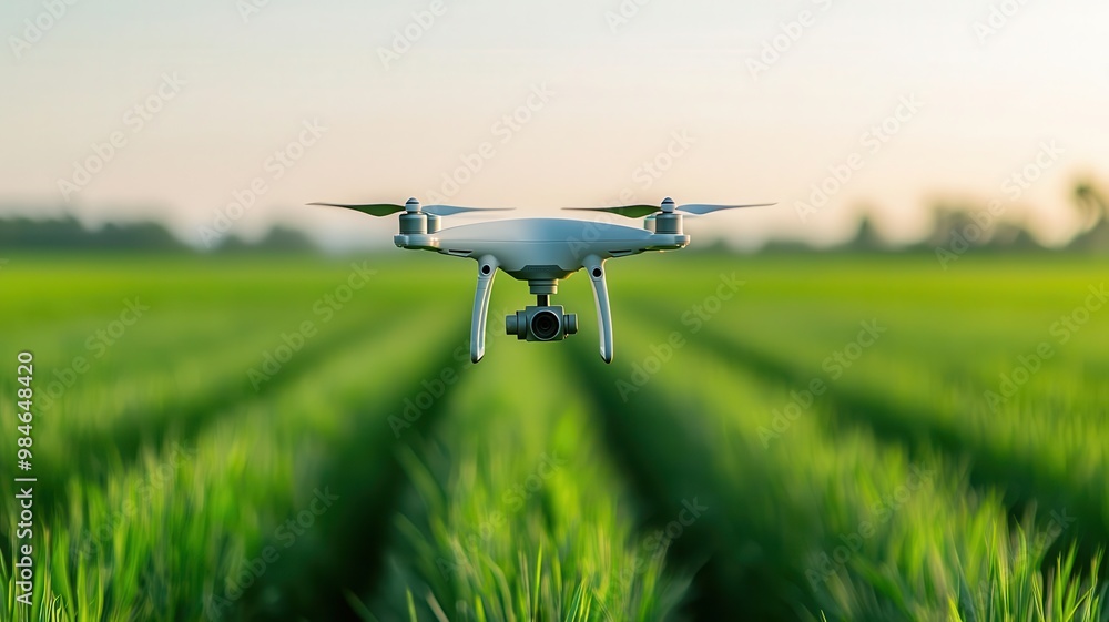 Drone monitoring crop health using thermal imaging in an agricultural field, precision farming, food sustainability Drone monitoring crop health using thermal imaging in an agricultural field, precision farming, food sustainability