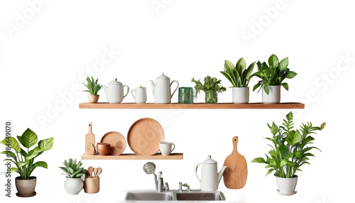 Obraz na płótnie panelling wall lf wooden green room kitchen wall shelf plant green three-dimensional interior succulent decoration minimal room apartment background blank cement concept contemporary copy space w salonie