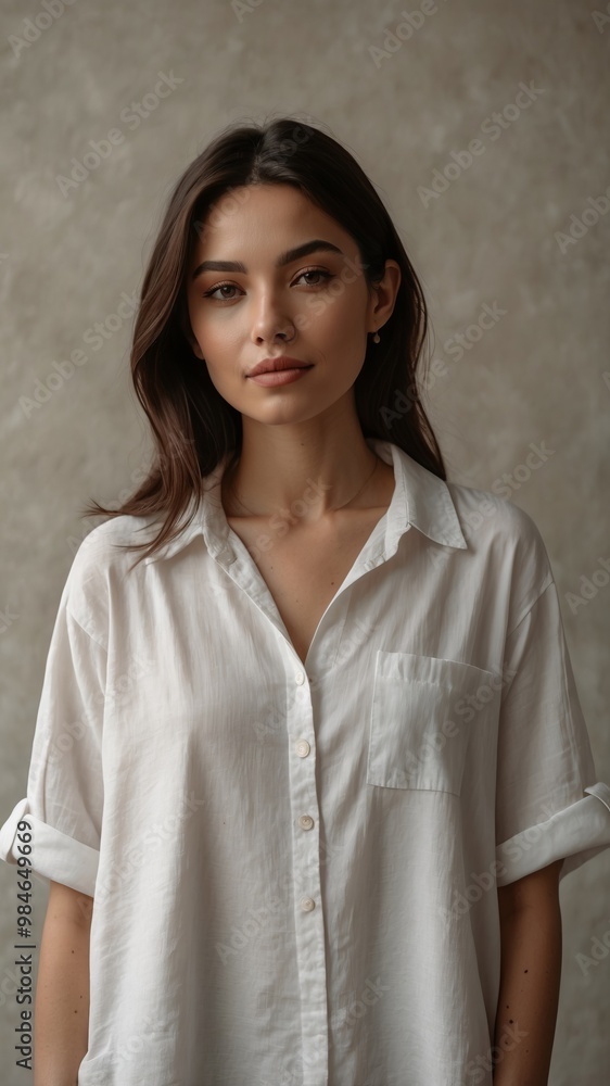 Woman in casual white shirt with neutral background Woman in casual white shirt with neutral background