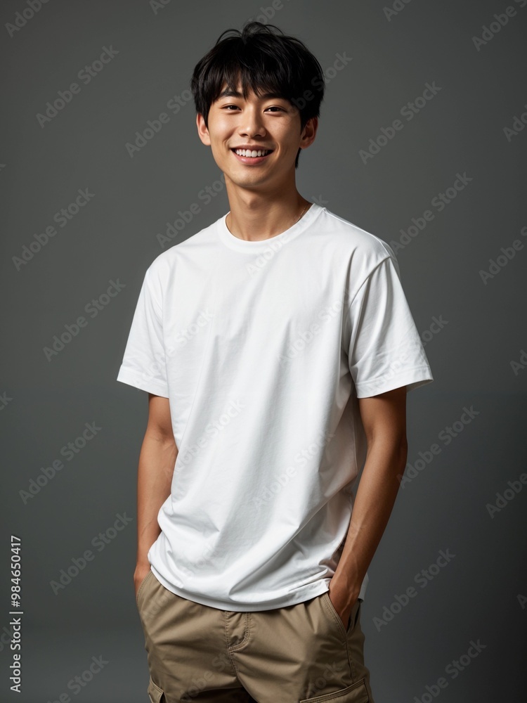Asian Male Model in Classic White Tshirt - Front View Asian Male Model in Classic White Tshirt - Front View
