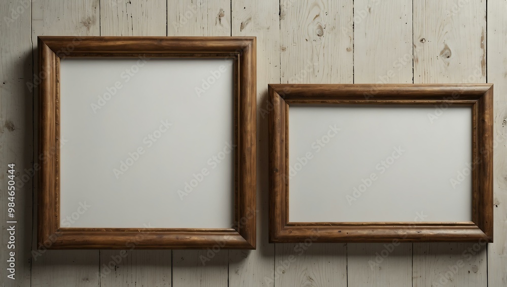 Wooden picture frame and blank signboard on a white background. Wooden picture frame and blank signboard on a white background.