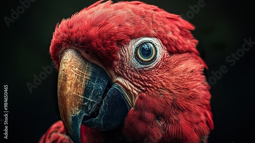 Close Up Portrait of a Scarlet Macaw with Vibrant Red Feathers