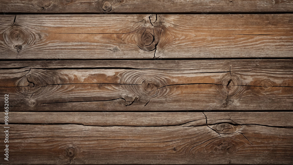 Obraz premium Rustic wooden planks with a natural brown and weathered gray finish, featuring distinct wood grain patterns.