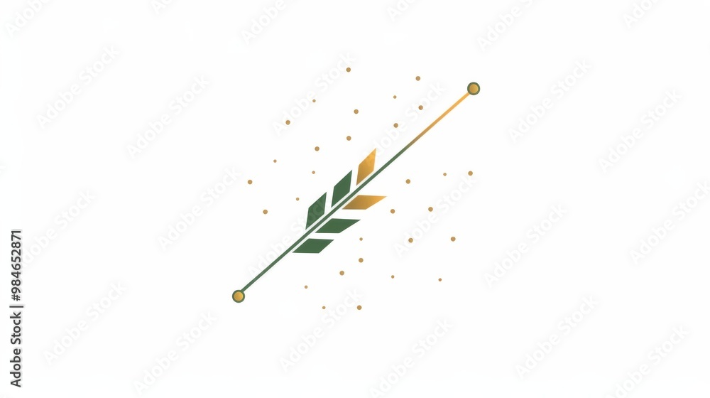 Obraz premium Simple Line Art Logo Featuring Dots in Arrow Shape on White Background with Gold and Green Accents.