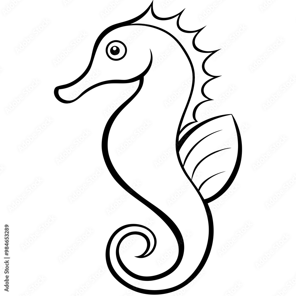 Elegant Seahorse with Curled Tail and Fins – Vector Art Elegant Seahorse with Curled Tail and Fins – Vector Art